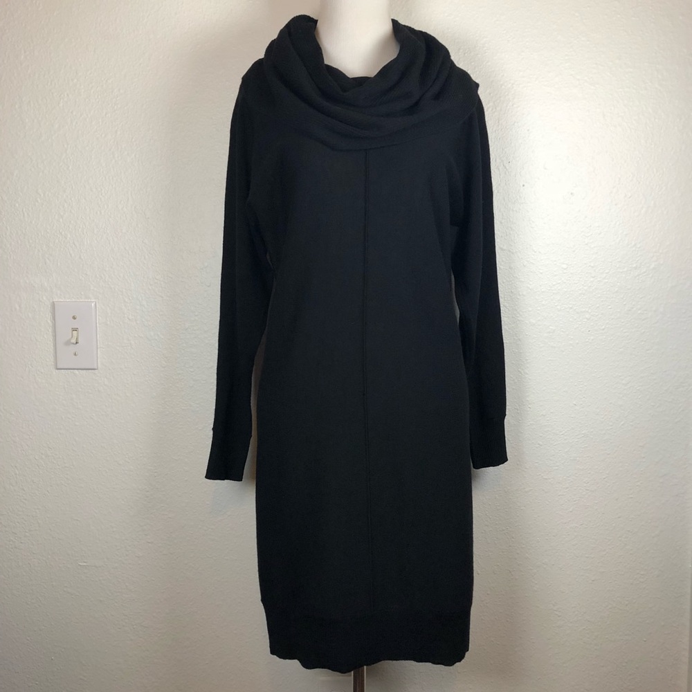Tahari black merino wool cowl neck dress XS